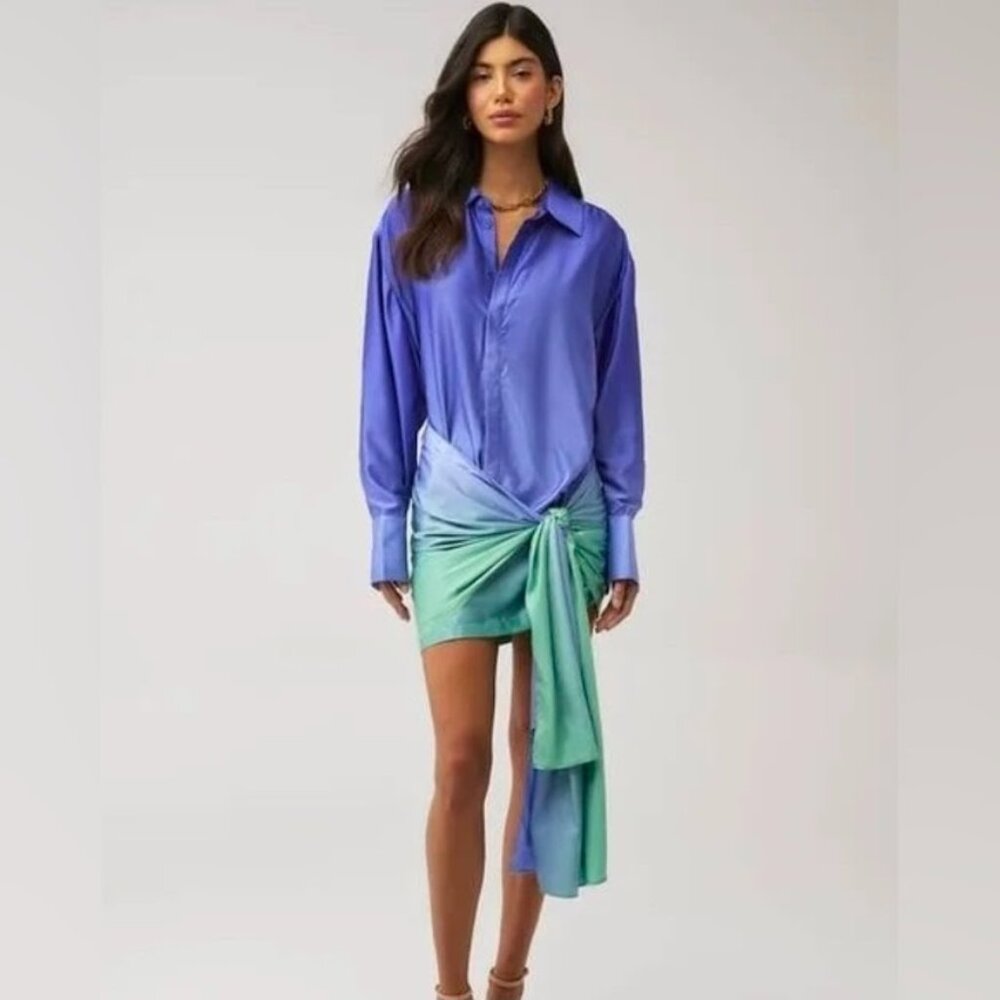 Bardot Malira Ombre Mini Shirt Dress In Blue Size XS
